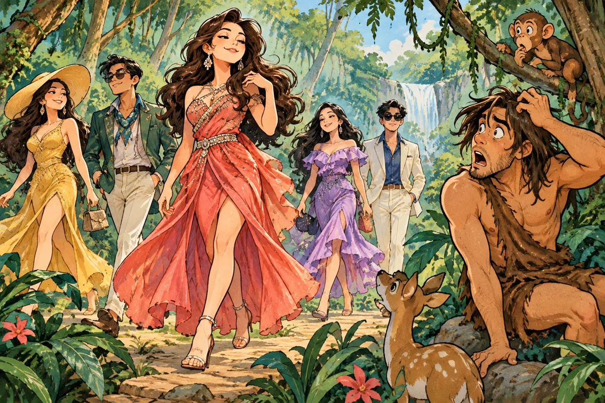 #6 Hahaha di hutan ternyata fashionable ya! Pakaiannya keren-keren! Tarzan aja kalah!
