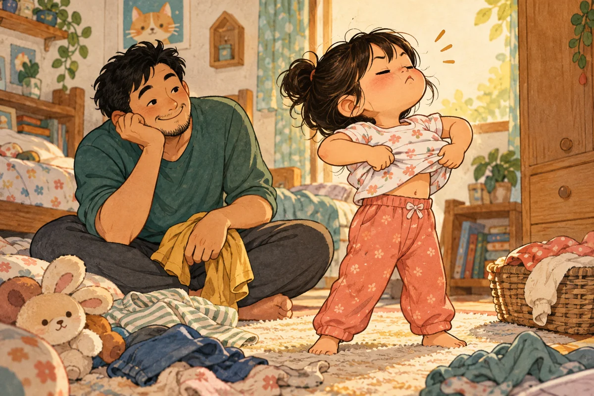Buat yang udah punya anak, pernah nggak sih tiba-tiba balita kita merasa sudah dewasa dan nggak mau dibantu lagi? Contohnya mereka udah nggak mau bantu memakai baju.
