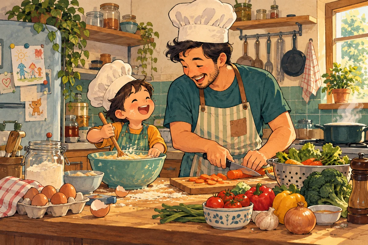 Saat ibu nggak ada di rumah, inilah saatnya kamu menjadi kepala koki bersama si kecil.
